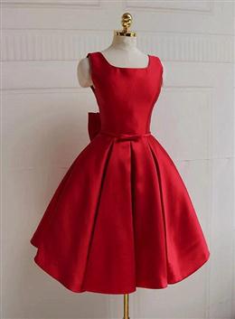 Picture of Red Color Satin Backless Short Party Dresses, Red Color Homecoming Dress